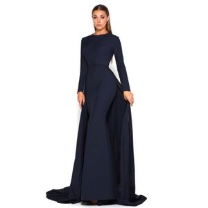 long sleeve navy gown